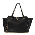Pebbled Calfskin Medium Rockstud Tote Black