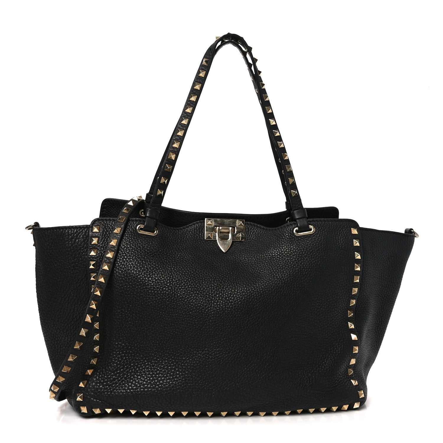 Pebbled Calfskin Medium Rockstud Tote Black