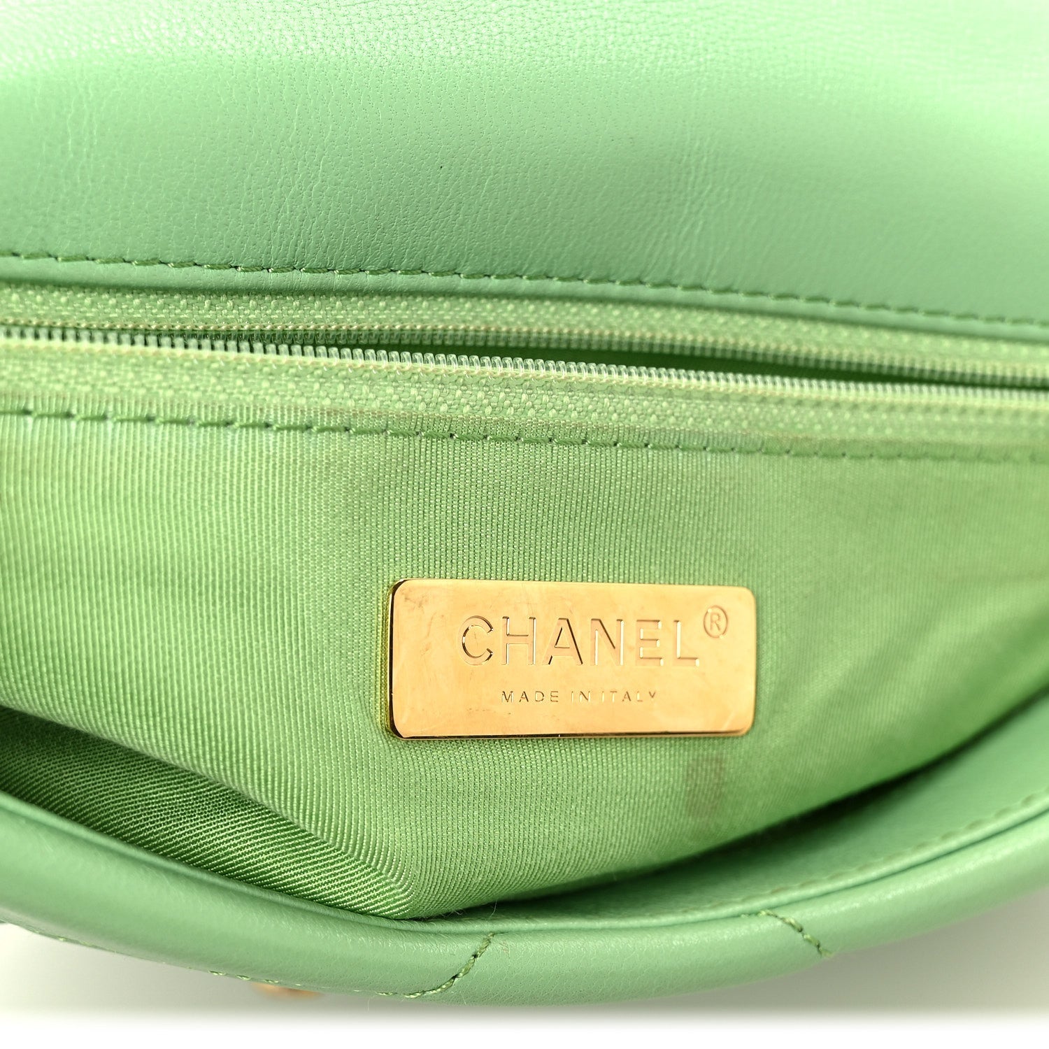 Goatskin Quilted Medium Chanel 19 Flap Light Green