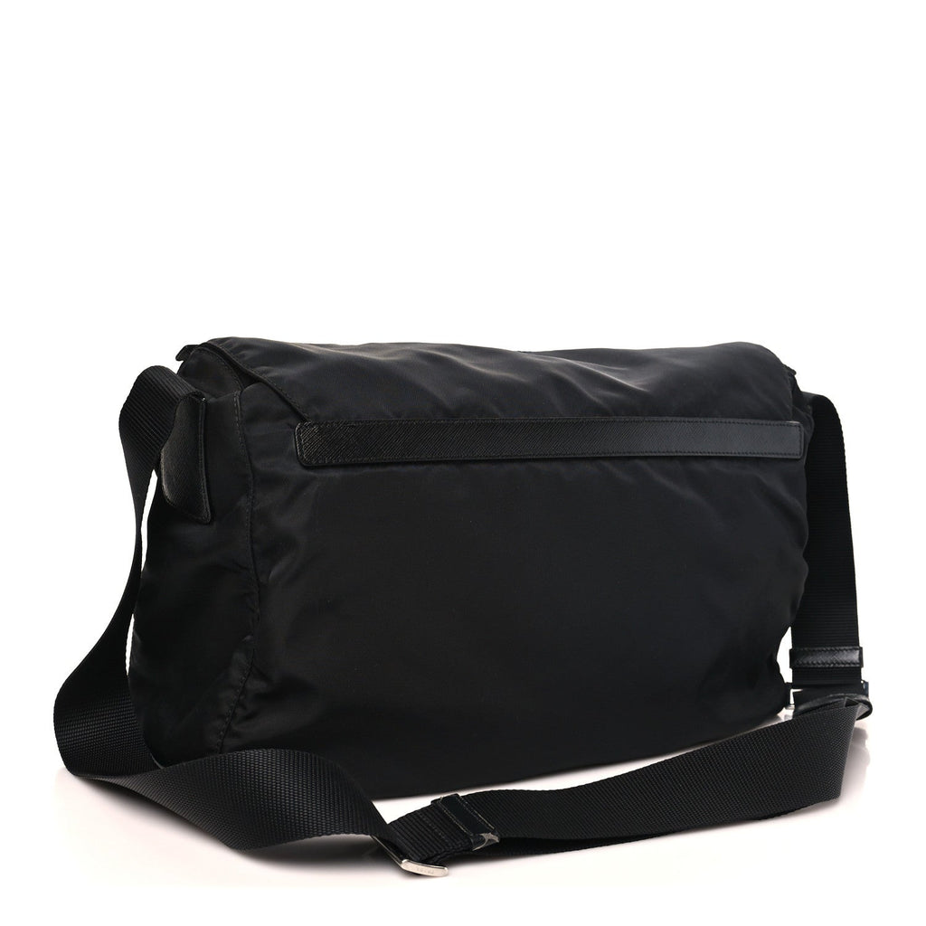 Tessuto Nylon Saffiano Double Buckle Messenger Shoulder Bag Black