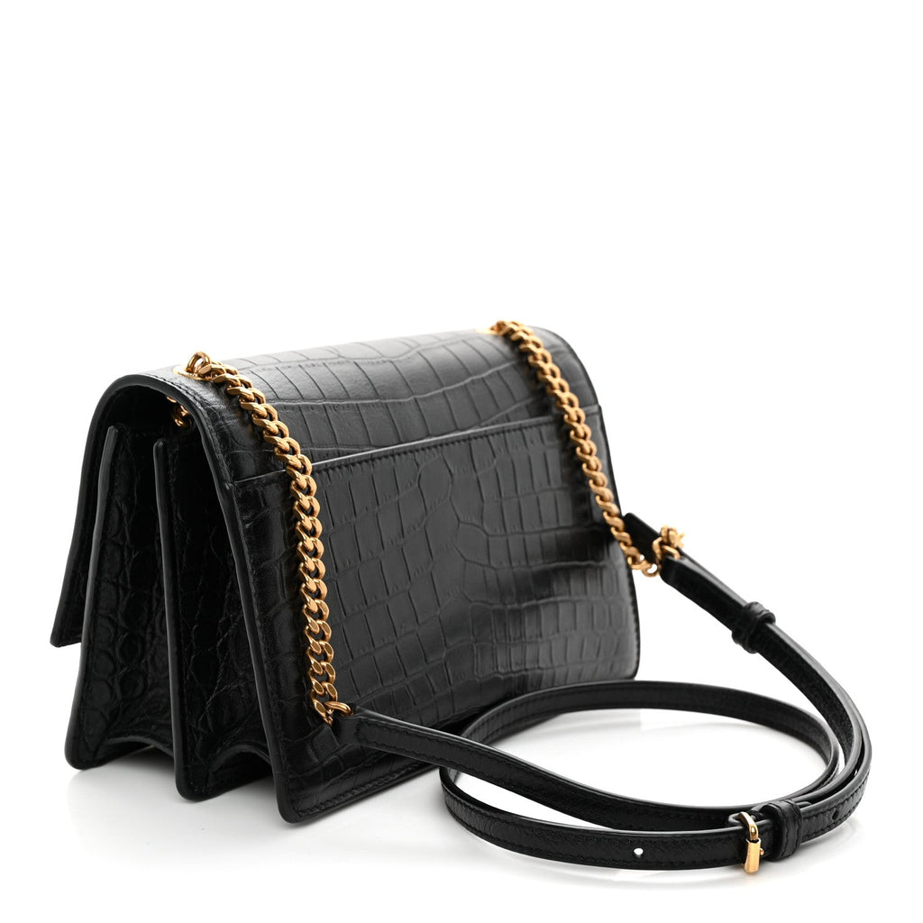 Calfskin Crocodile Embossed Monogram Small Sunset Black