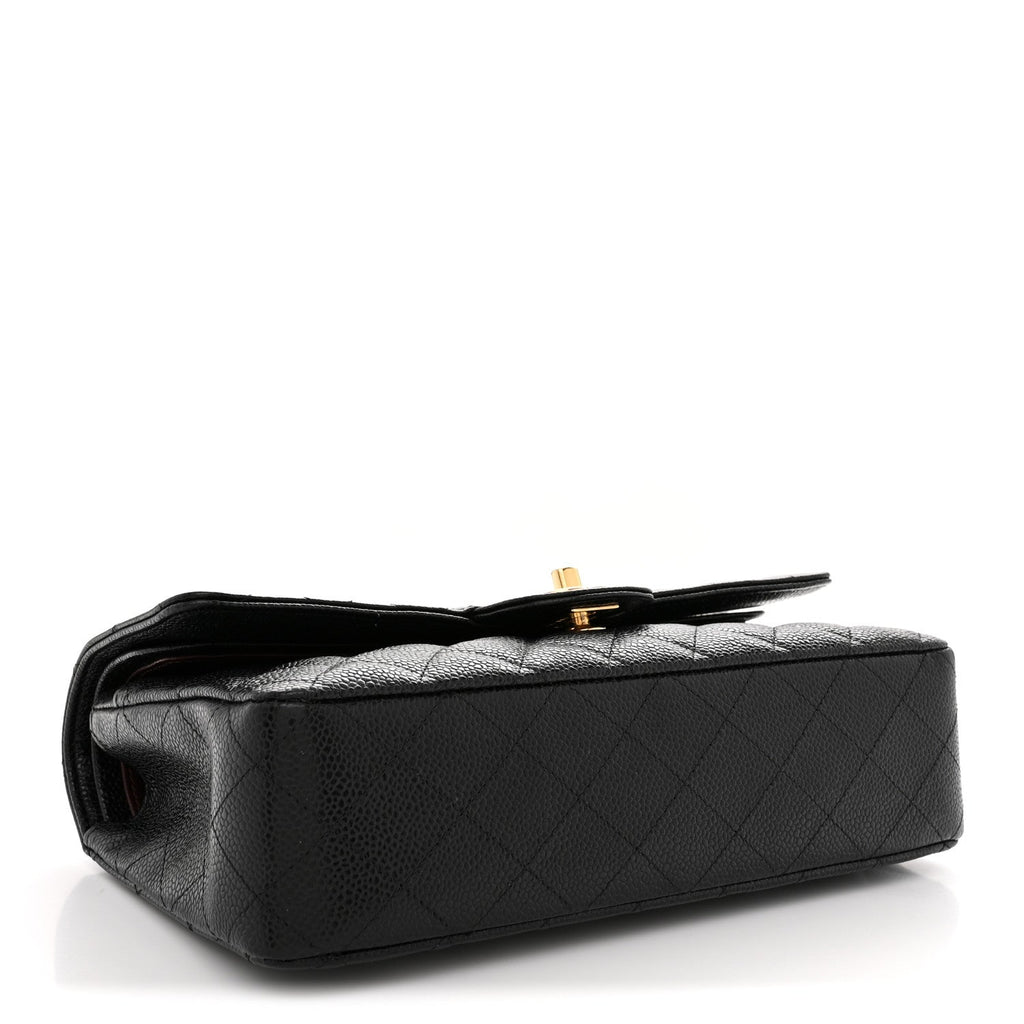 Caviar Quilted Medium Double Flap Black