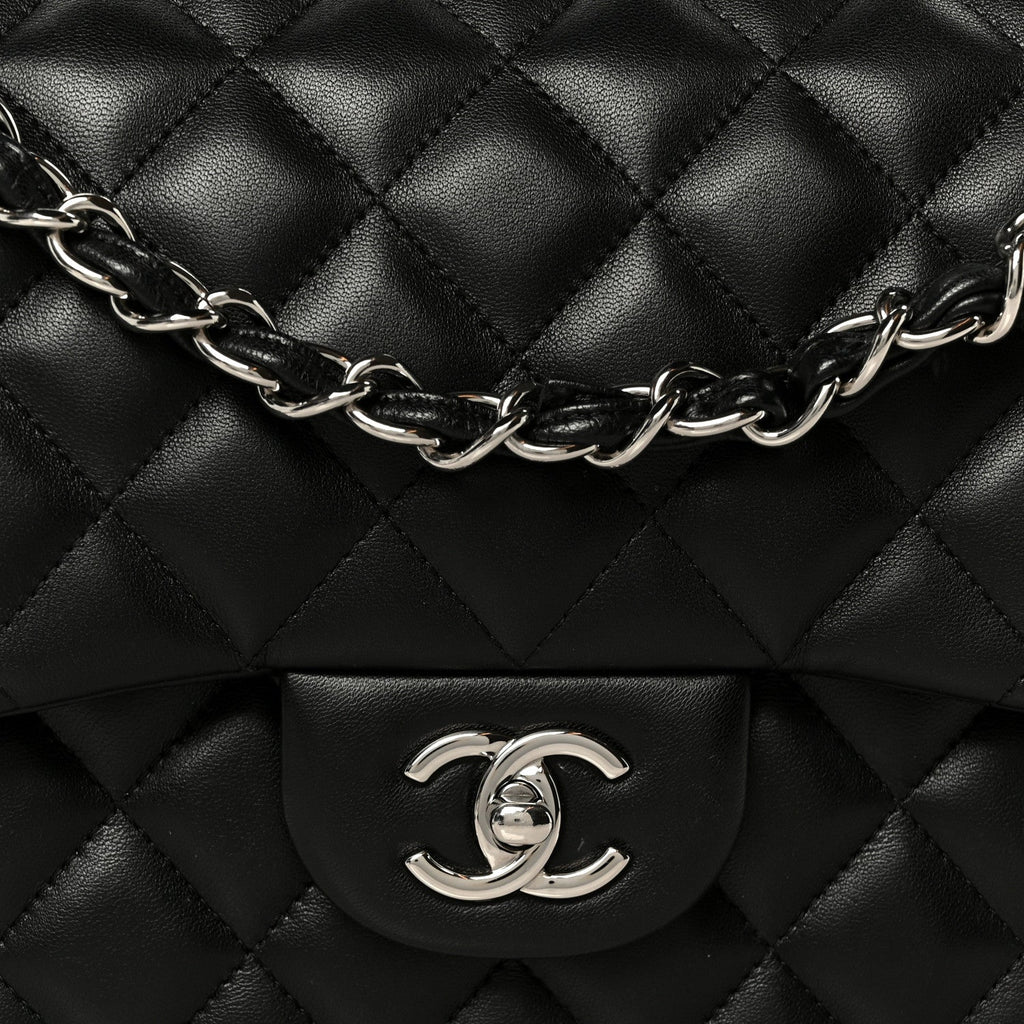 Lambskin Quilted Jumbo Double Flap Black