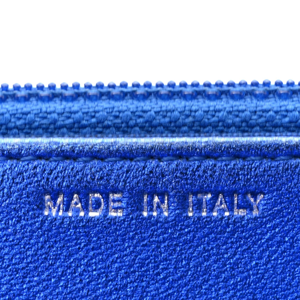 Metallic Patent Calfskin Quilted Boy Wallet on Chain WOC Blue
