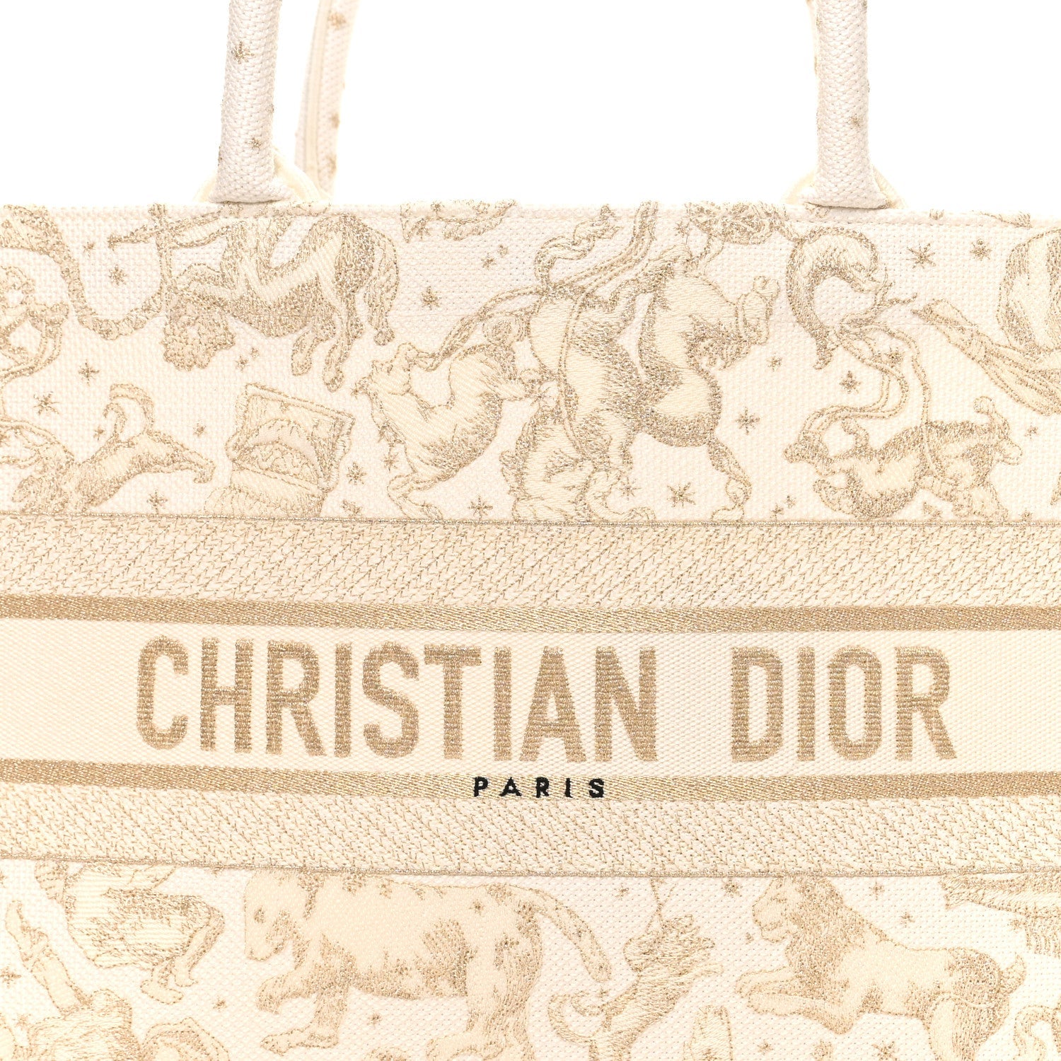 Canvas Embroidered Medium Saint Barth Zodiac Book Tote Gold