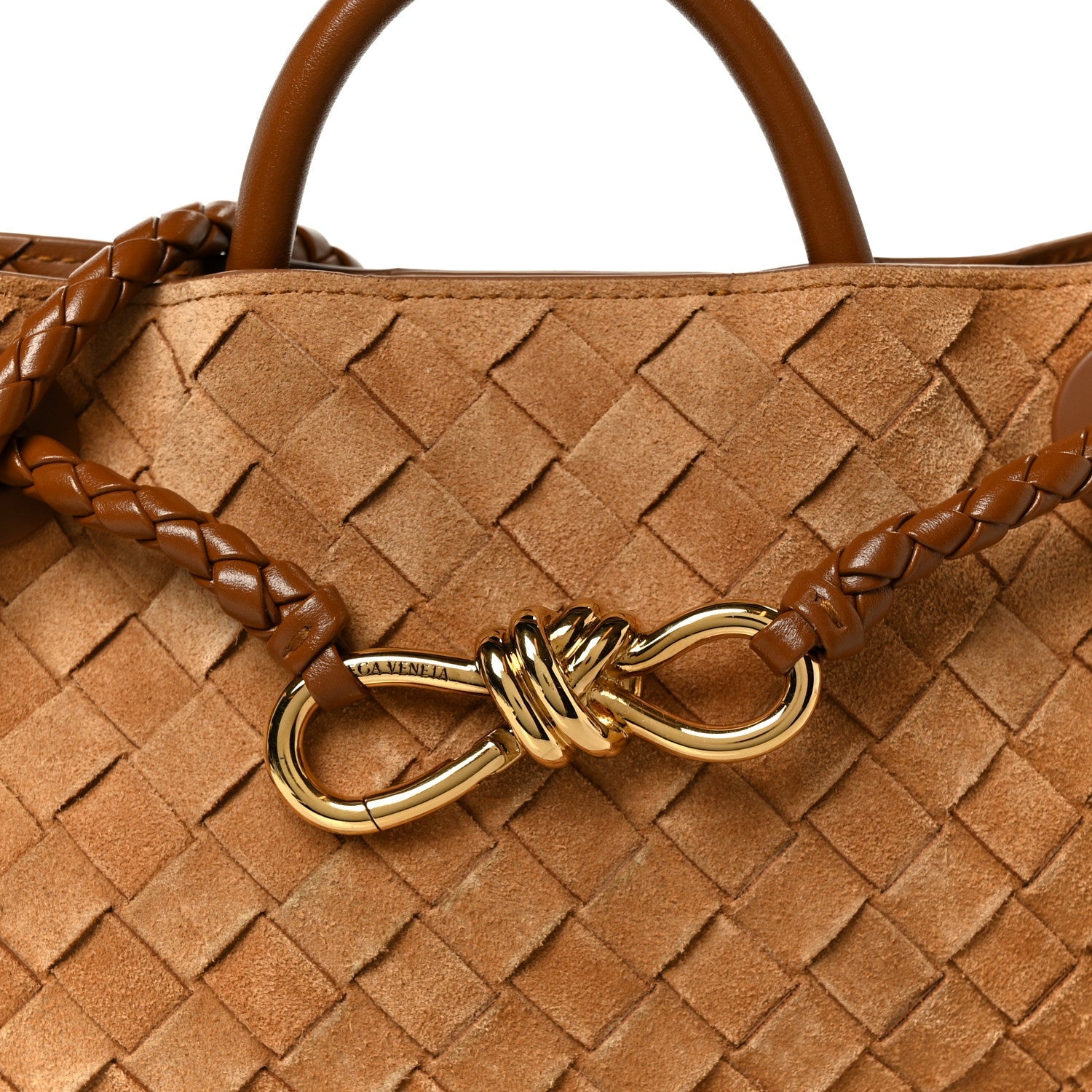 Suede Intrecciato Small Andiamo Shoulder Bag Amber
