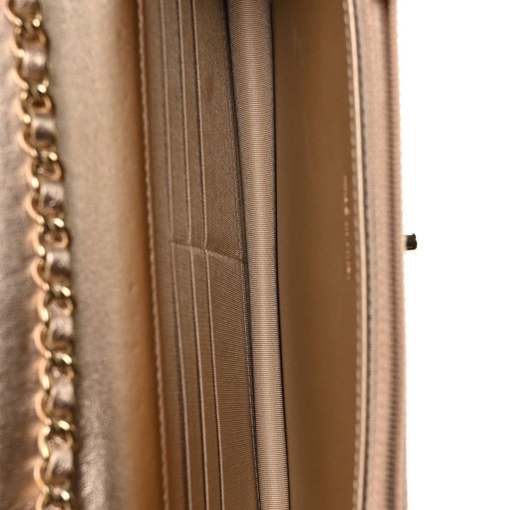 Metallic Lambskin Quilted Trendy CC Wallet On Chain WOC Gold