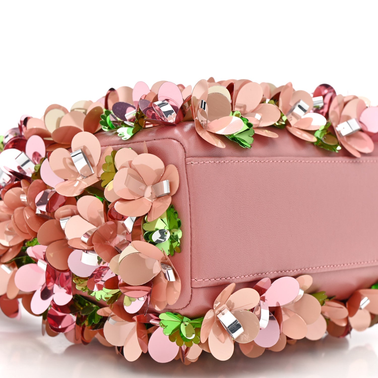 Calfskin Flower Charm Embellished Mini Lady Dior Pink