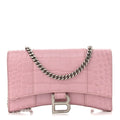 Shiny Calfskin Crocodile Embossed Hourglass Chain Bag Powder Pink