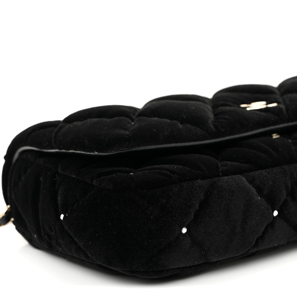 Velvet Diamanté Quilted Flap Clutch Black