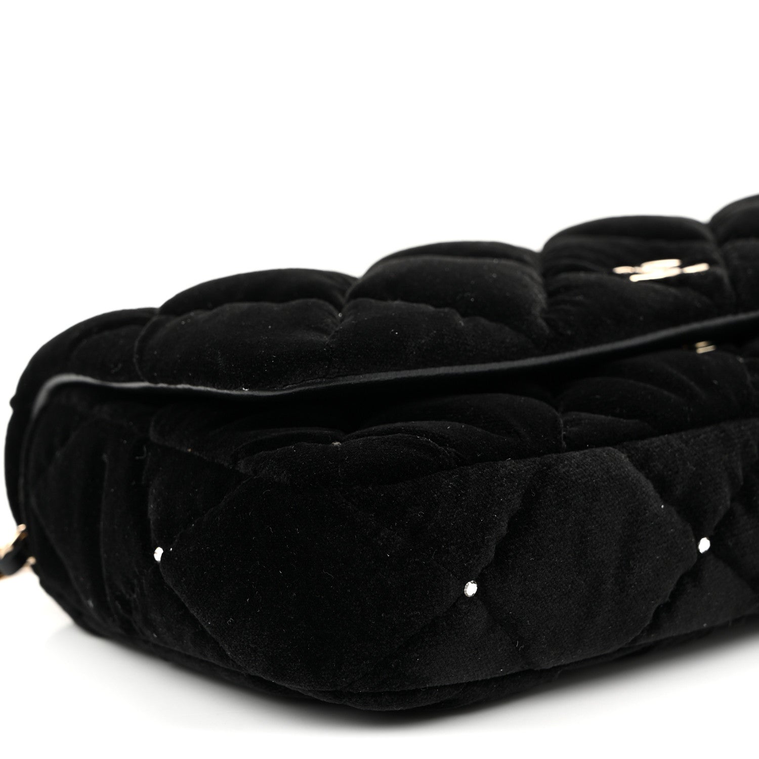 Velvet Diamanté Quilted Flap Clutch Black