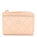 Caviar Quilted CC Zip Around Card Holder Beige