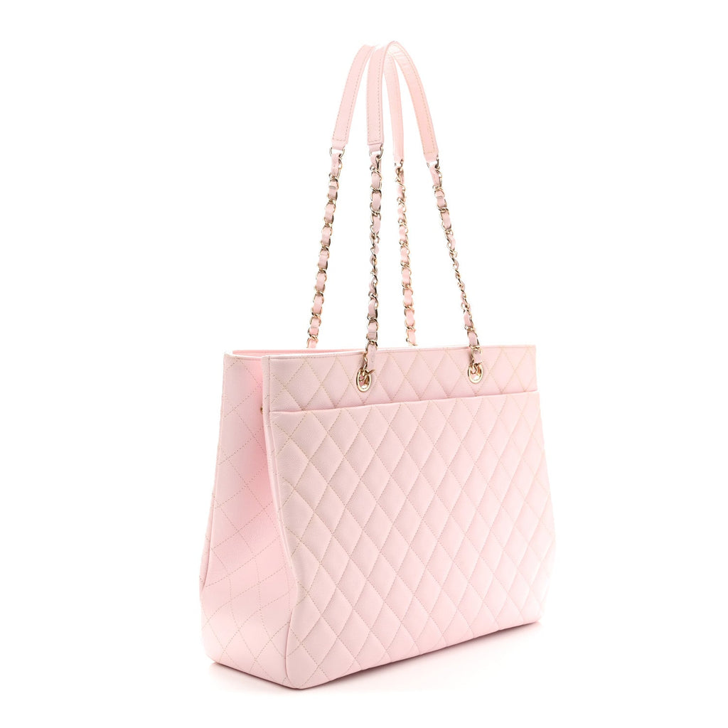 Caviar Quilted Large Classic Shopping Tote Light Pink