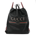Calfskin Logo Drawstring Backpack Black