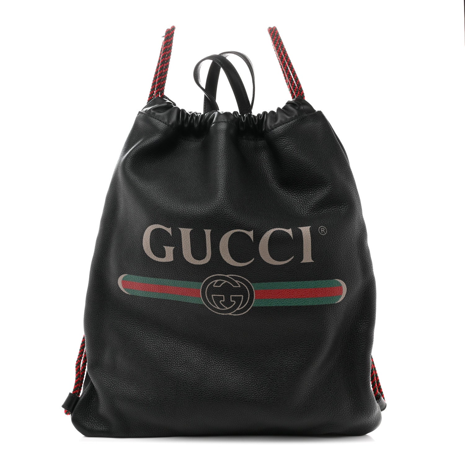 Calfskin Logo Drawstring Backpack Black