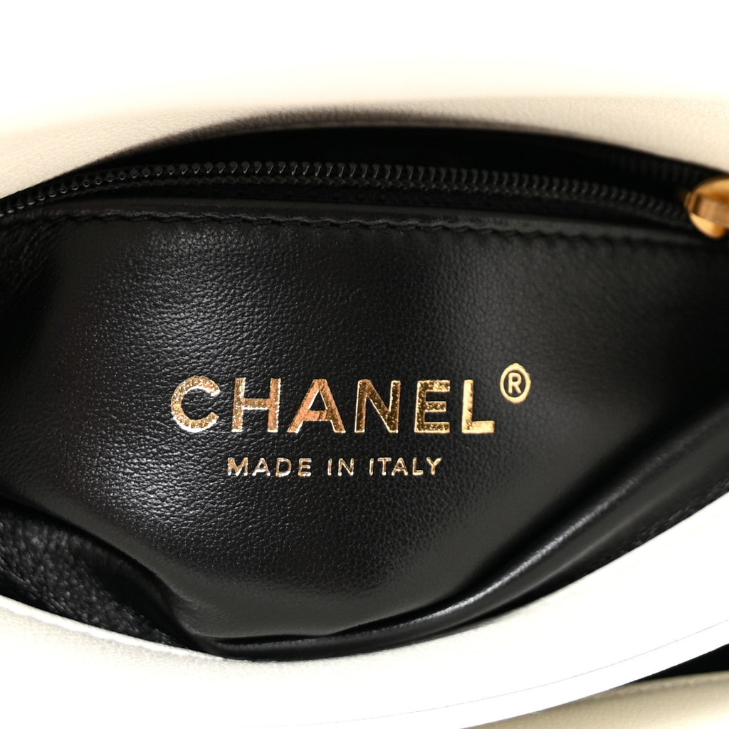 Lambskin Quilted Small CC Crystal Logo Chain Flap White