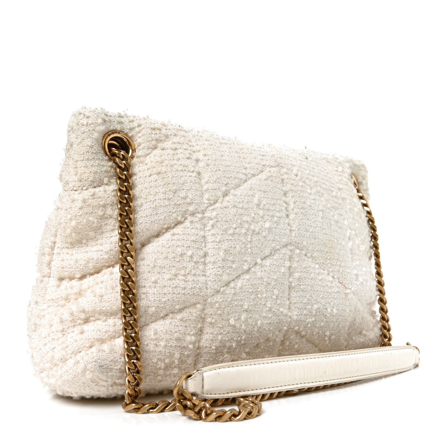 Boucle Tweed Quilted Small Loulou Puffer Monogram Chain Satchel Crema Soft