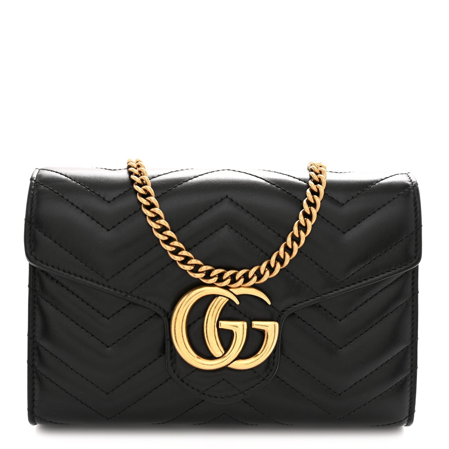 Calfskin Matelasse GG Marmont Chain Wallet Black