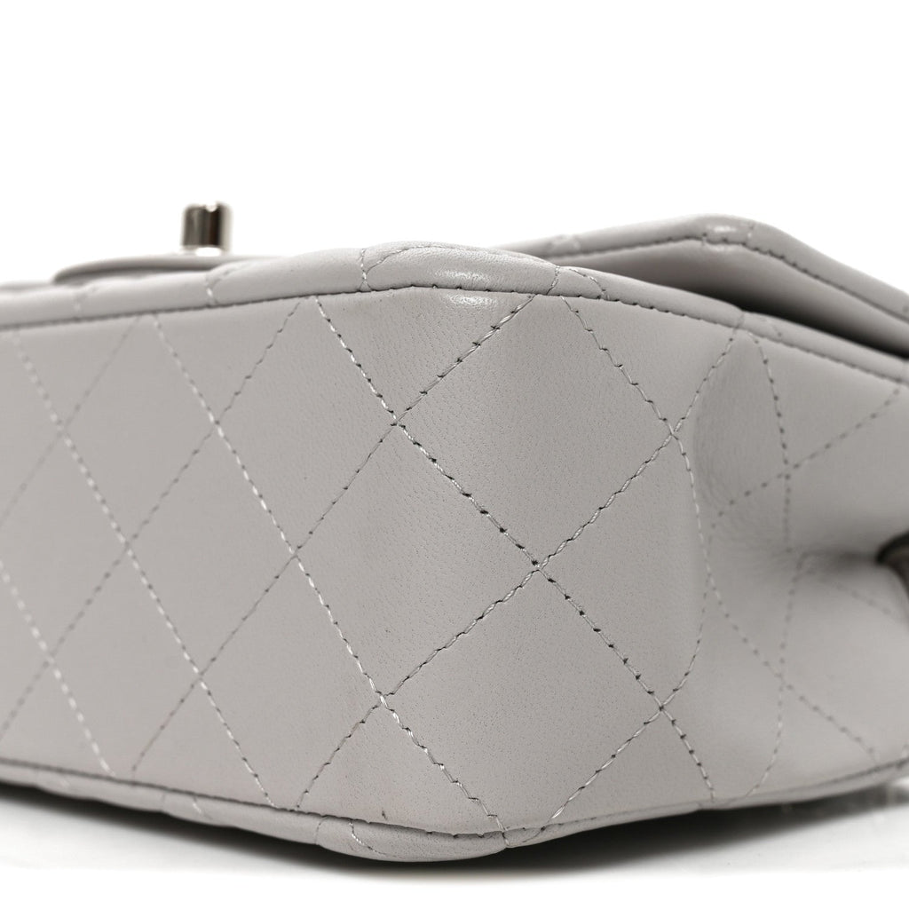 Lambskin Quilted Mini Rectangular Flap Light Grey