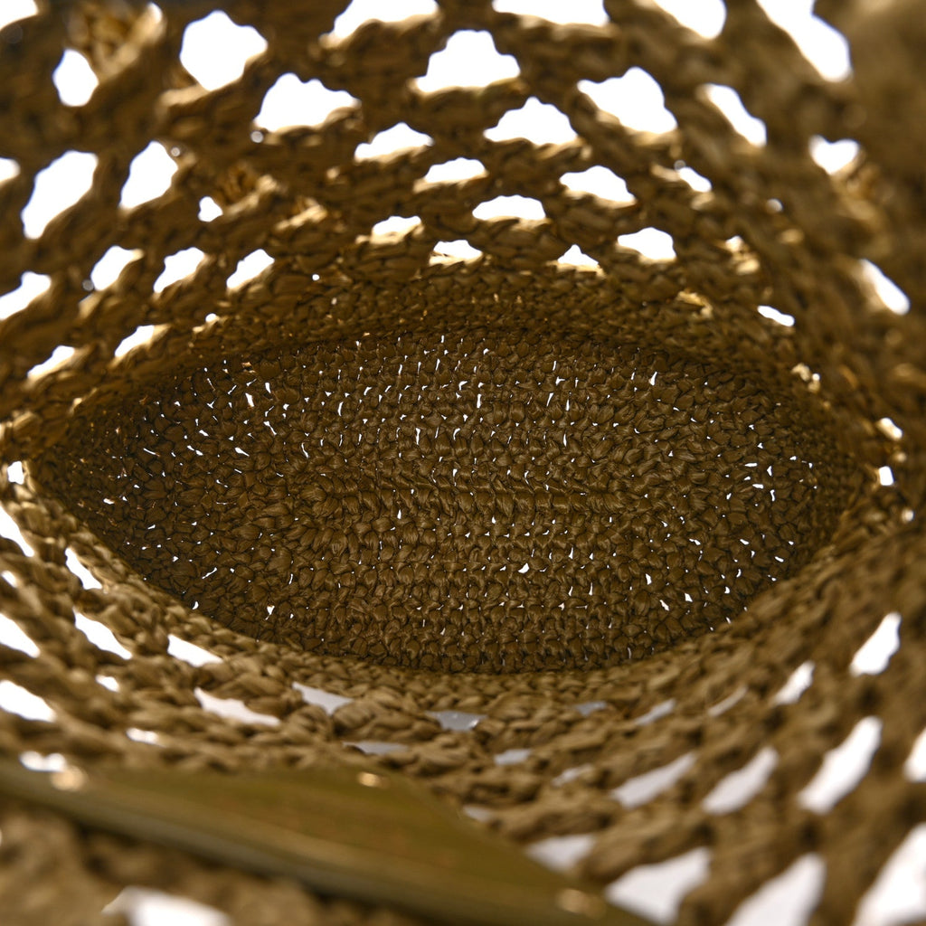 Yarn Raffia Effect Crochet Embroidered Mini Logo Tote Oliva