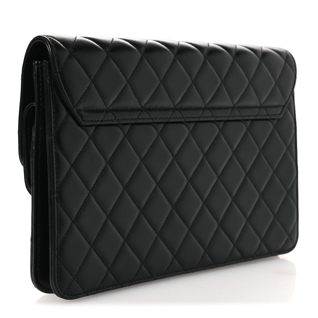 Lambskin Quilted Flap Clutch Black