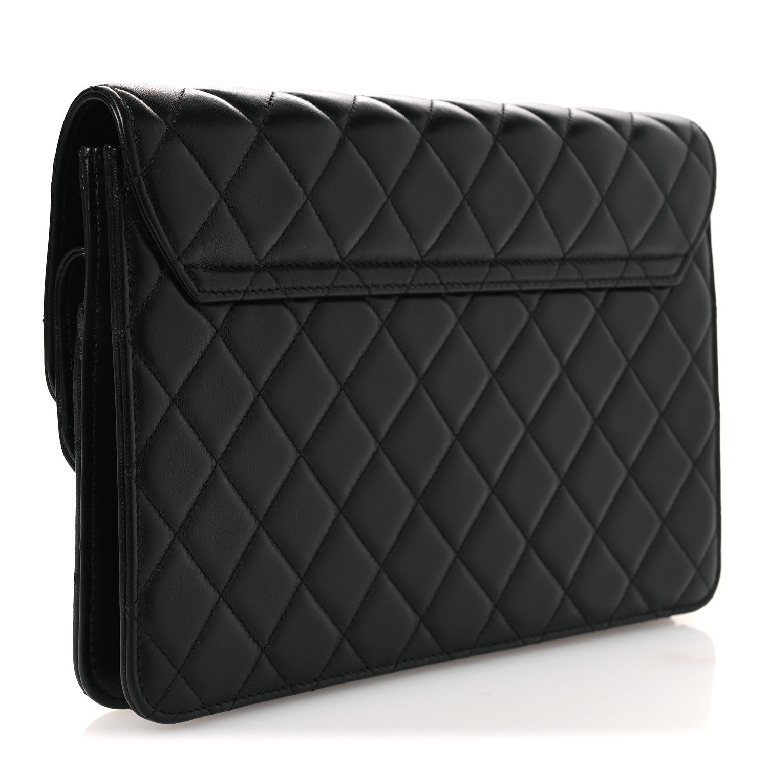 Lambskin Quilted Flap Clutch Black