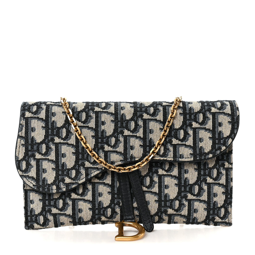 Oblique Saddle Chain Long Wallet Blue
