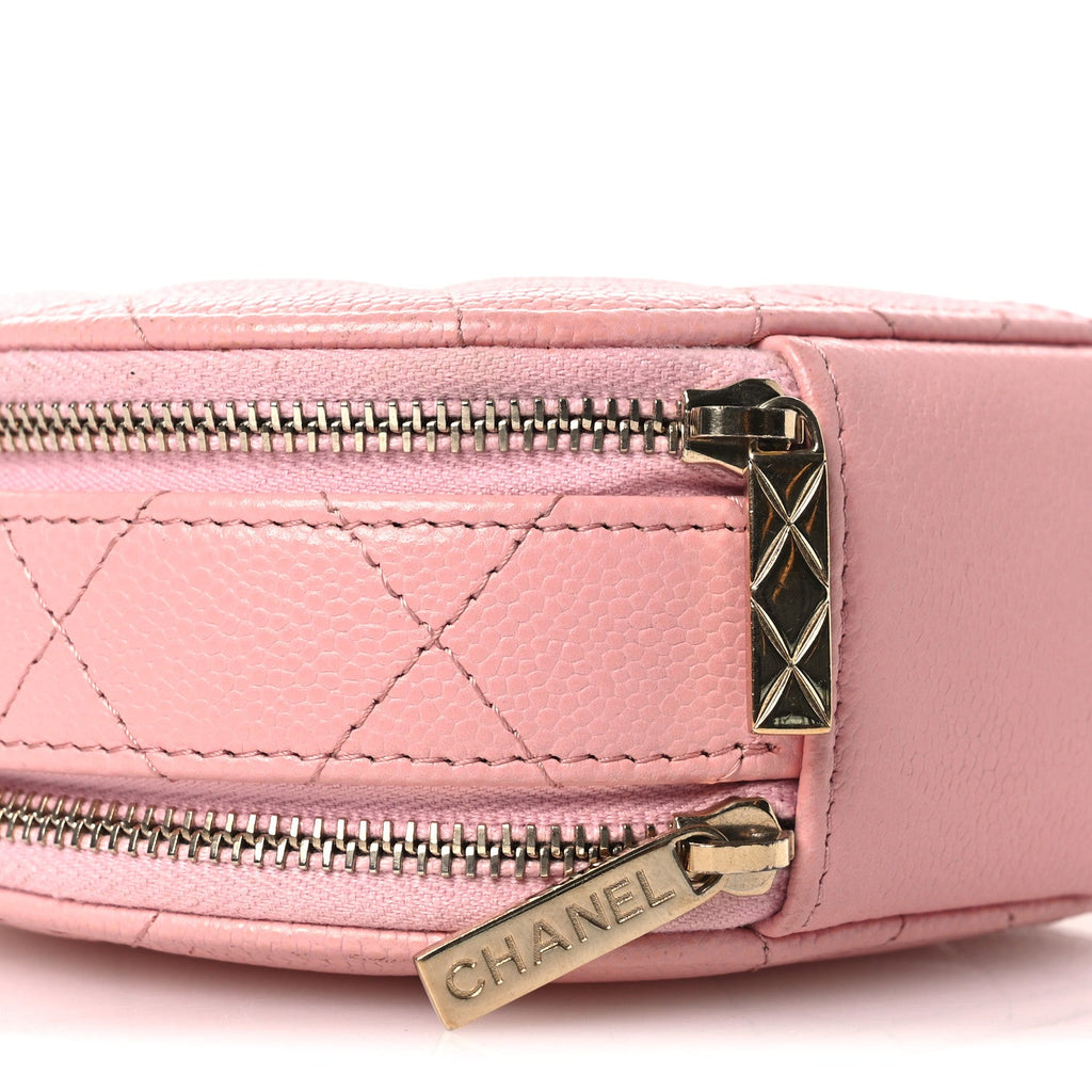 Caviar Quilted Round Handle With Care Vanity With Chain Pink