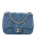 Denim Quilted Camellia Sweetheart Mini Flap Blue