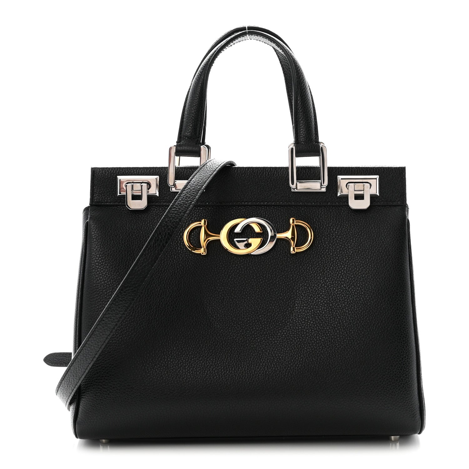 Grainy Calfskin Small Zumi Top Handle Bag Black