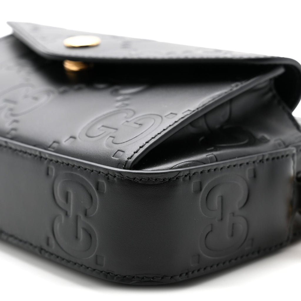 Calfskin GG Super Mini Debossed Chain Wallet Black