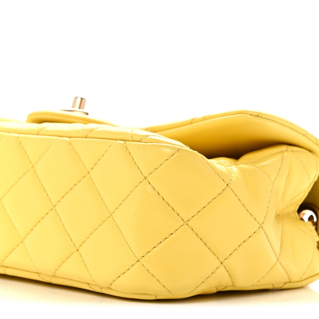 Lambskin Resin Quilted Mini Rectangular Pearl Samba Flap Yellow