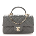Lambskin Quilted Mini Top Handle Rectangular Flap Dark Grey