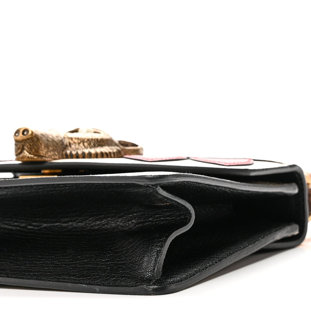 GG Supreme Monogram Goatskin Pearl Mini Fox Broche Bamboo Top Handle Bag Beige Ebony Black Hibiscus Red Mystic White