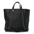 Calfskin Large Coco Eyelets Shopping Tote Black