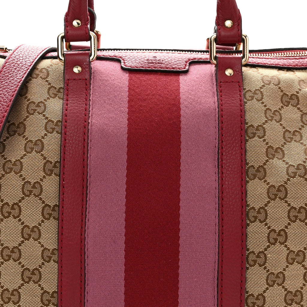 Monogram Cellarius Calfskin Vintage Web Medium Boston  Beige Ebony Soft Burgundy Peonia Flower