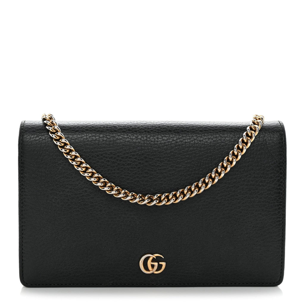 Calfskin Mini GG Marmont Chain Wallet Black
