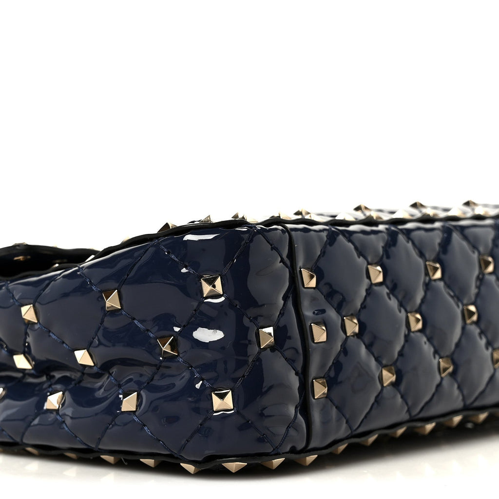 Patent Medium Rockstud Spike Shoulder Bag Pure Blue