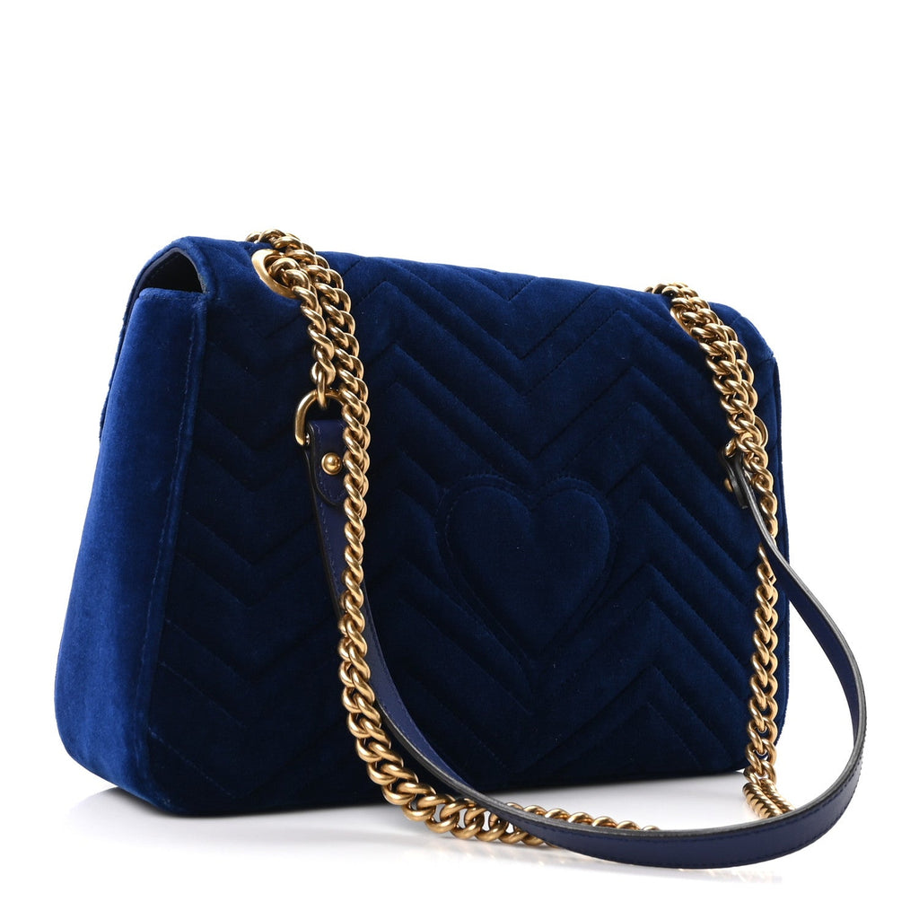 Velvet Matelasse Medium GG Marmont Shoulder Bag Cobalt Blue