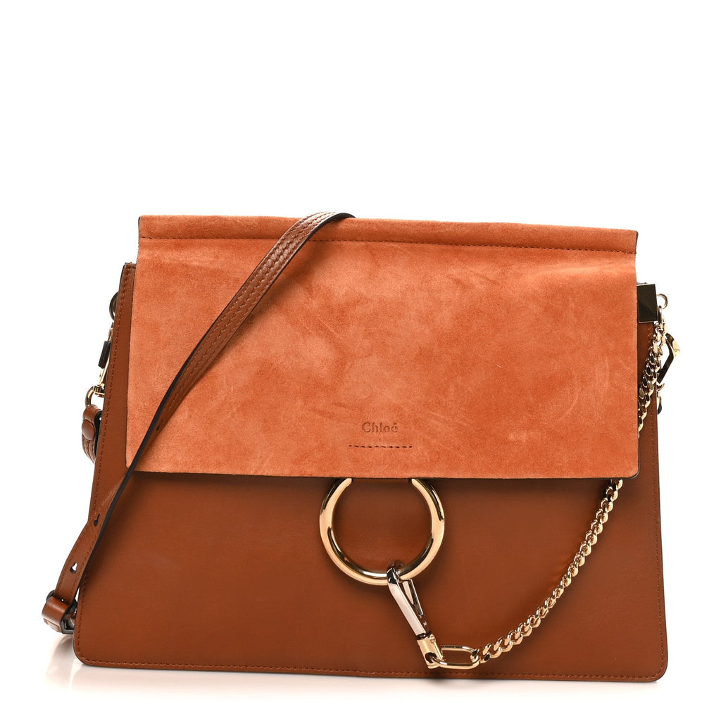 Suede Calfskin Medium Faye Shoulder Bag Tobacco