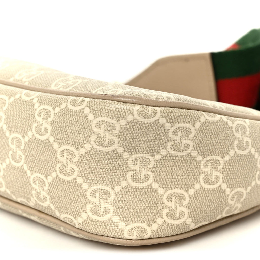 GG Supreme Monogram Textured Dollar Calfskin Web Small Ophidia GG Handbag Beige Mystic White Oatmeal