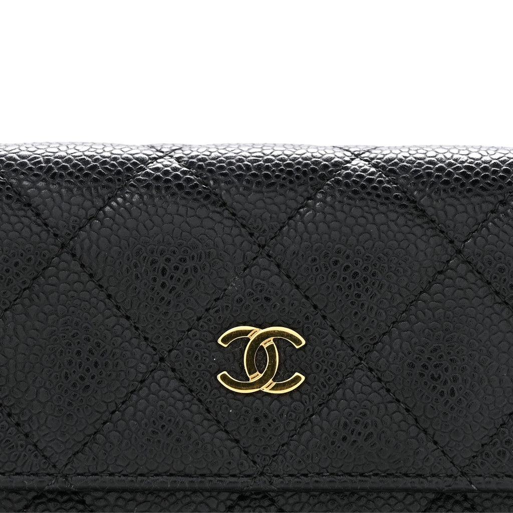 Caviar Quilted Large Gusset Flap Wallet Black