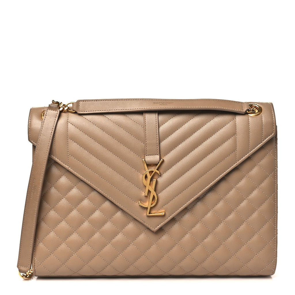 Grain De Poudre Mixed Matelasse Large Triquilt Monogram Satchel Dark Beige