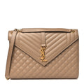 Grain De Poudre Mixed Matelasse Large Triquilt Monogram Satchel Dark Beige