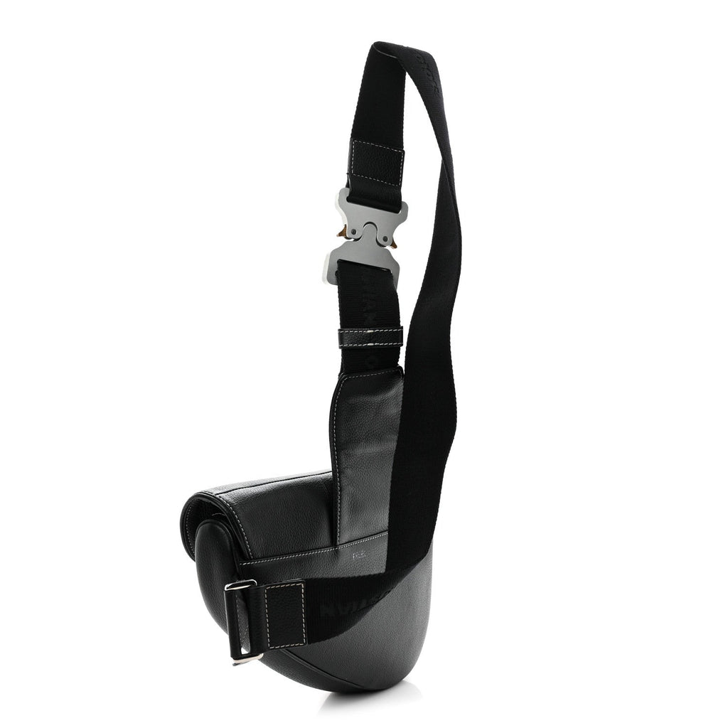 Grained Calfskin Mens Saddle Bag Black
