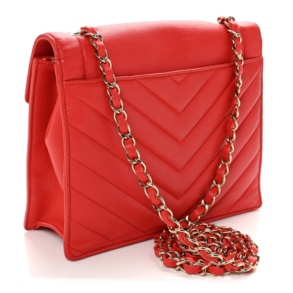 Calfskin Quilted Chevron Small Single Flap Red