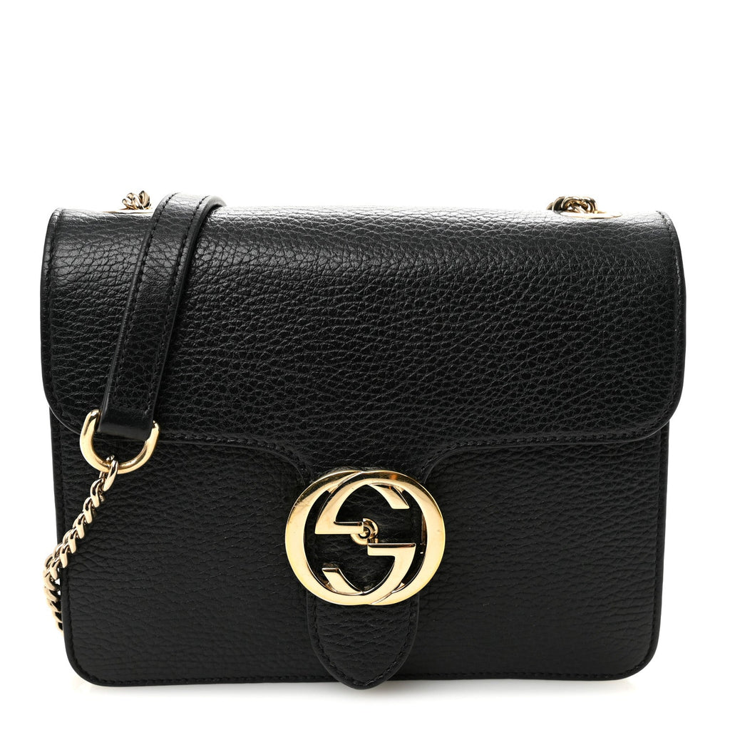 Dollar Calfskin Small Interlocking G Shoulder Bag Black