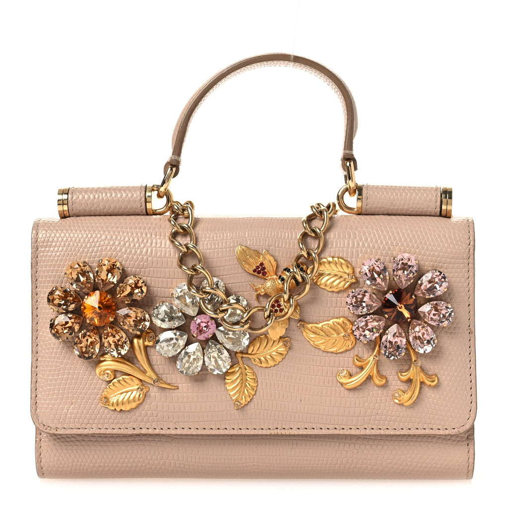 Stampa Iguana Mini Miss Sicily Chain Phone Case Wallet Beige