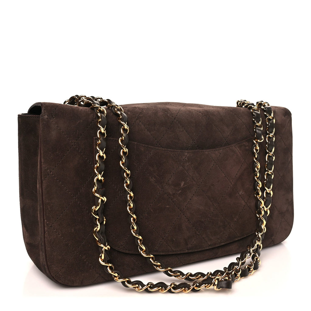 Suede Calfskin Small Souplissimo Maxi Flap Dark Brown