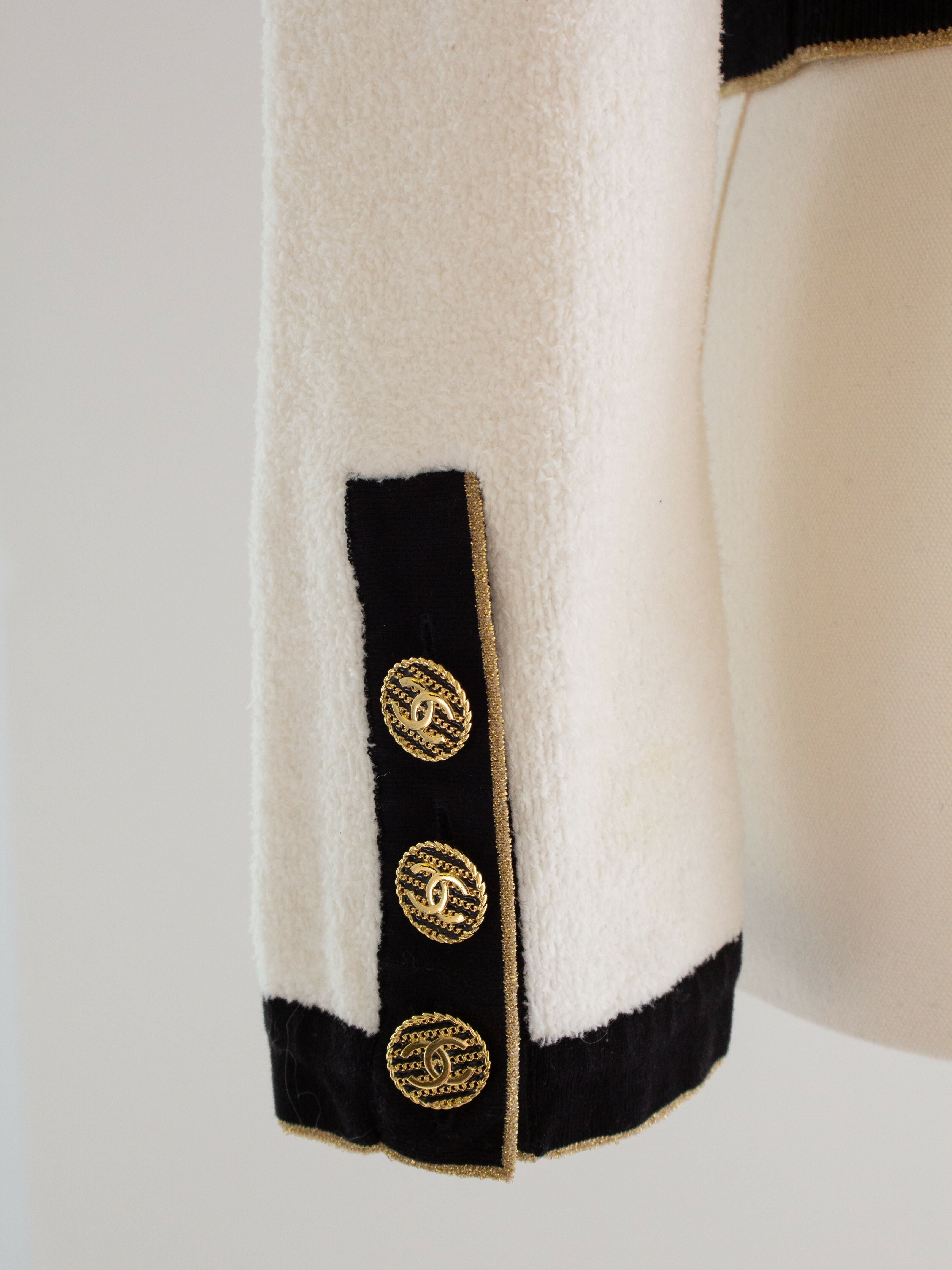 Chanel Cruise 2019 La Pausa White Black Gold Terry 19C Cardigan Jacket